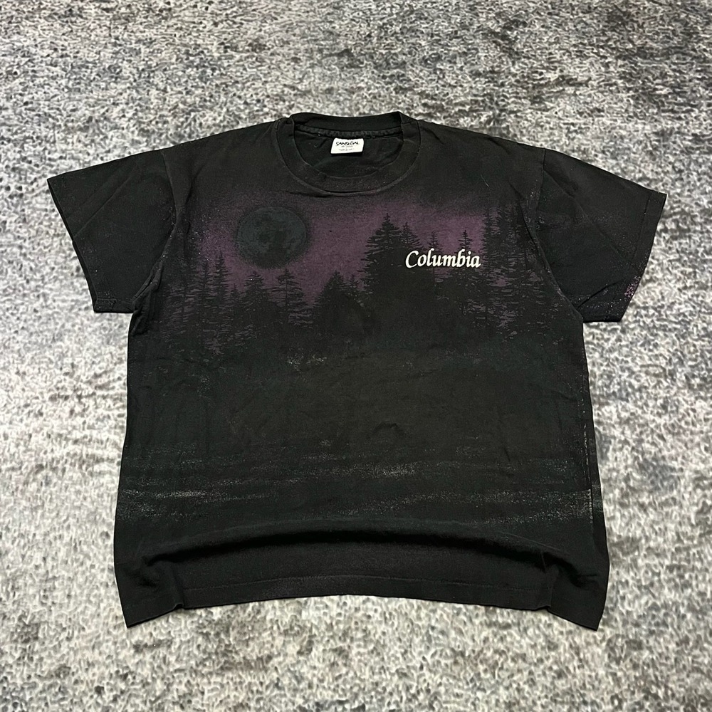 Vintage 90s San Segal Columbia T Shirt Mens Medium Black Outdoors Nature Faded